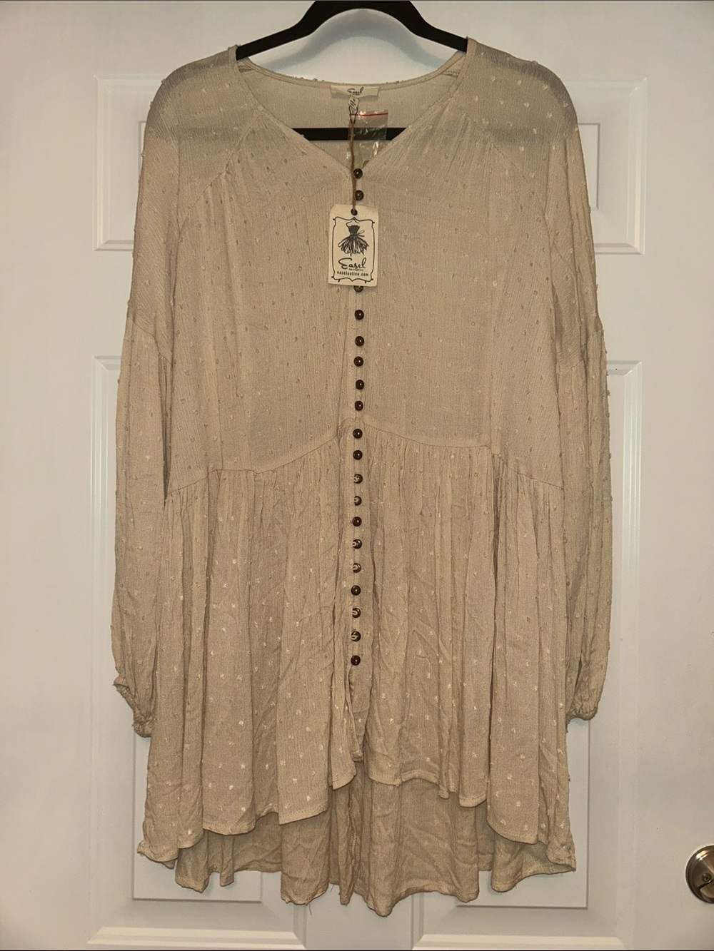 Easel Swiss Dot Button-Front Tunic Dress M Tan NWT Relaxed Boho